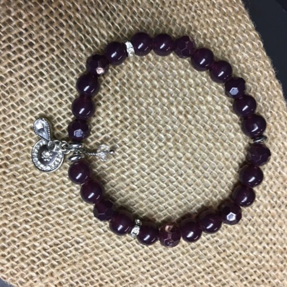 Stretch Charm Bracelet Dark Purple Pale Blue Silver Rhinestone Drop Retro Boho - Picture 4 of 5